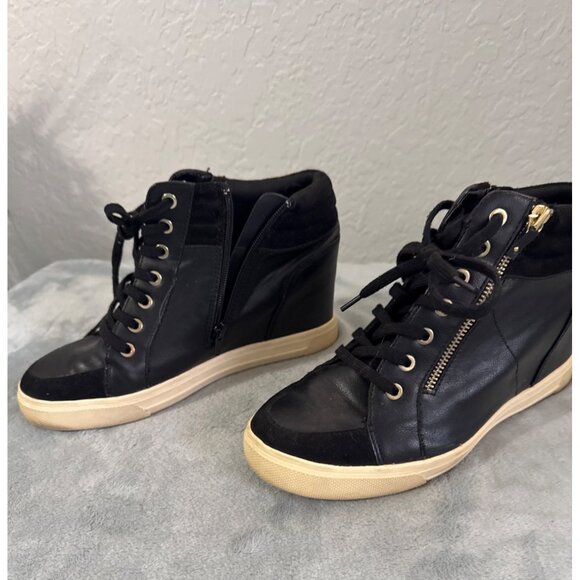 Aldo 3” Platform Black Sneaker Bootie Zipper Wms 7/8 - Picture 3 of 5